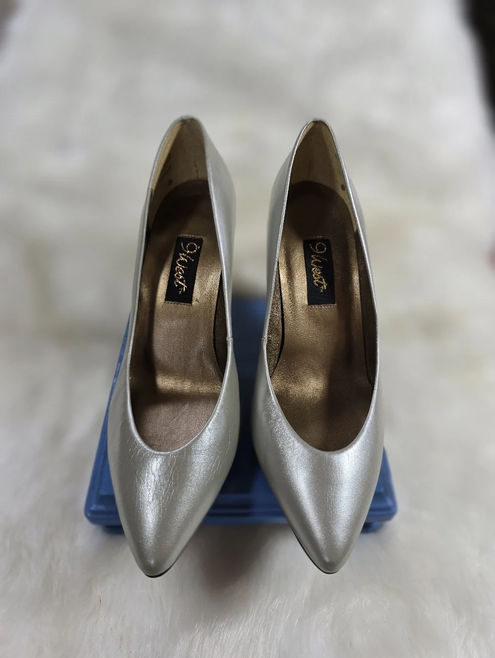 9 West Silver Pointed-Toe High Heel Pumps